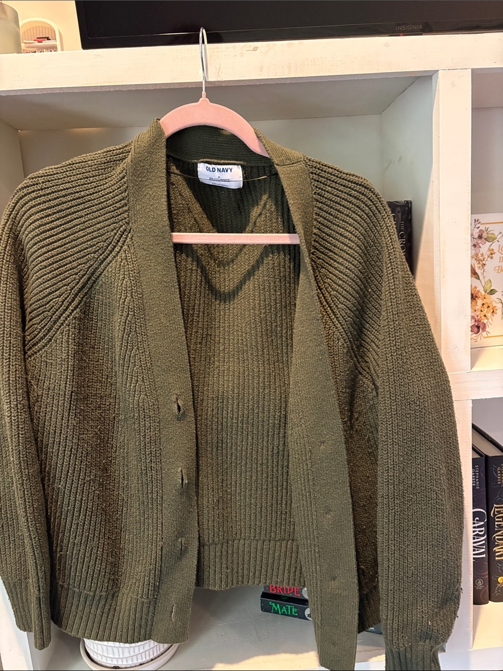 Old Navy Olive Green Open-Front Ribbed Cardigan